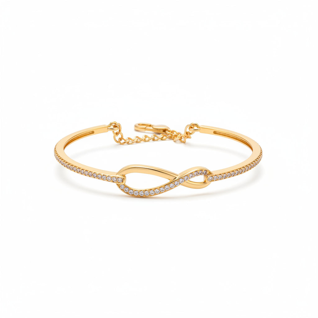 925 Sterling Silver Gold Plated Infinity CZ Bangle Bracelet