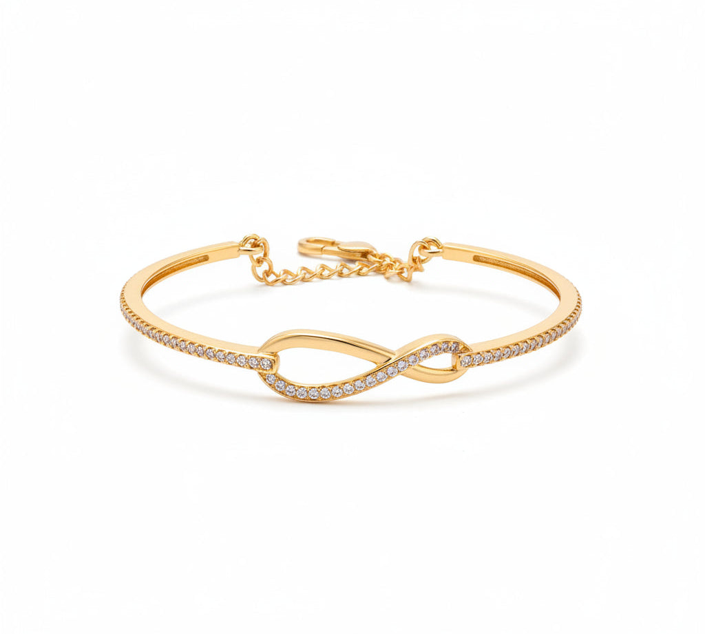 925 Sterling Silver Gold Plated Infinity CZ Bangle Bracelet