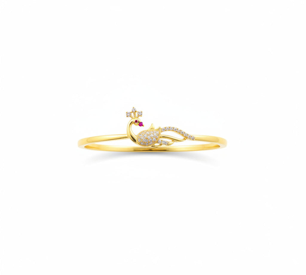 925 Sterling Silver Gold Plated Peacock CZ Open Bangle