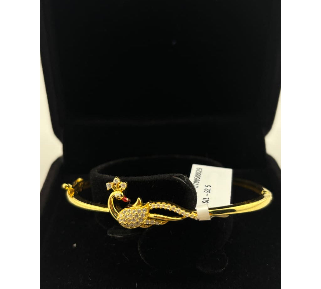 925 Sterling Silver Gold Plated Peacock CZ Open Bangle