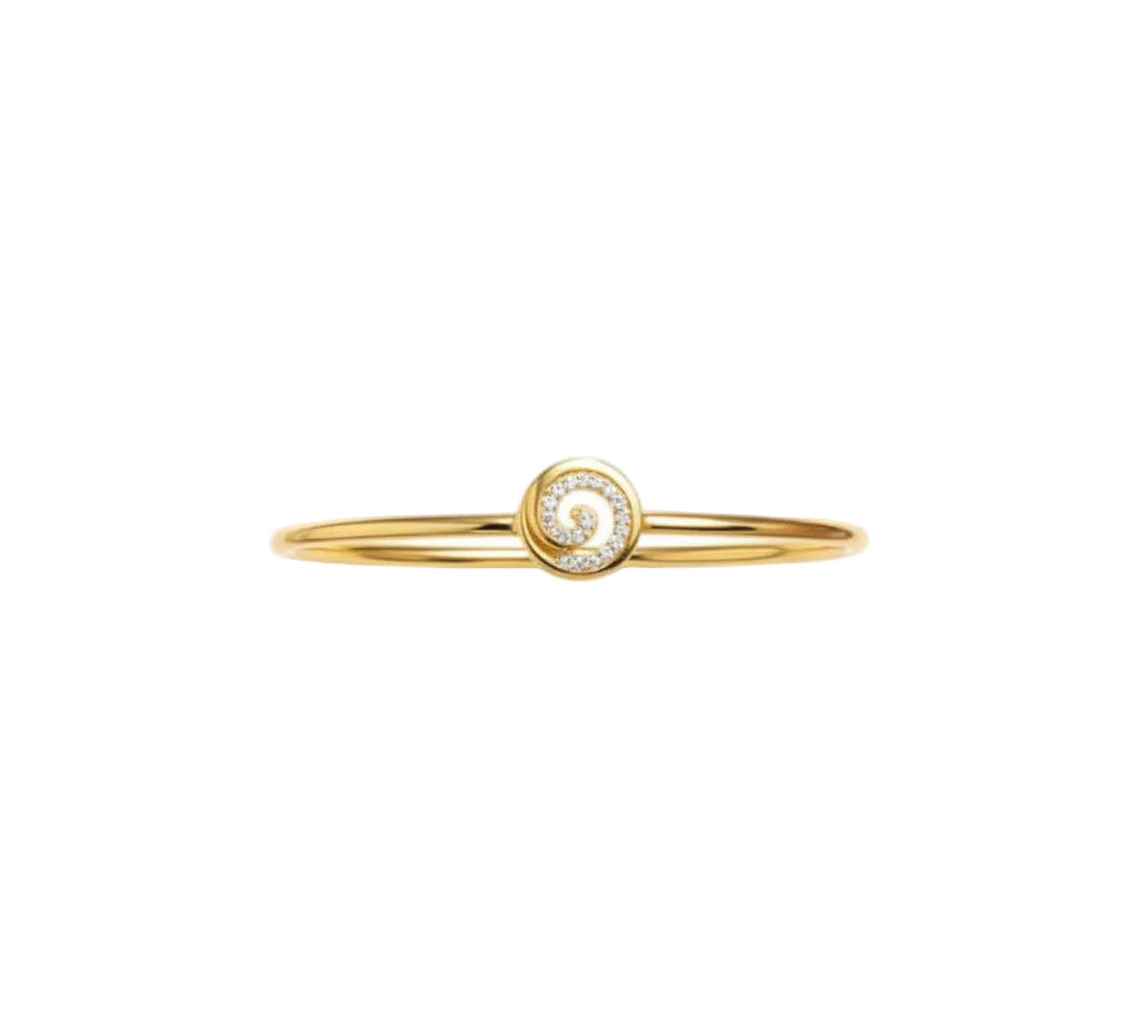 925 Sterling Silver Gold Plated Spiral CZ Open Bangle