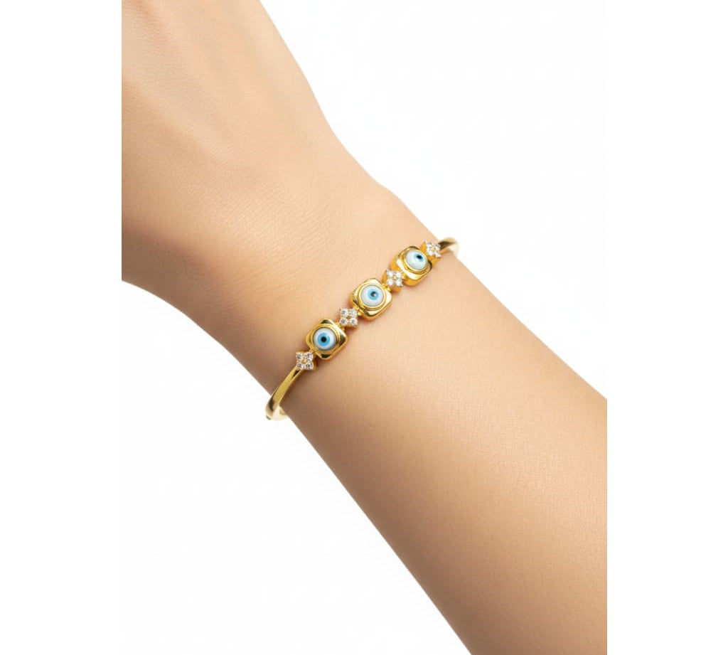 925 Sterling Silver Gold Plated Triple Evil Eye CZ Open