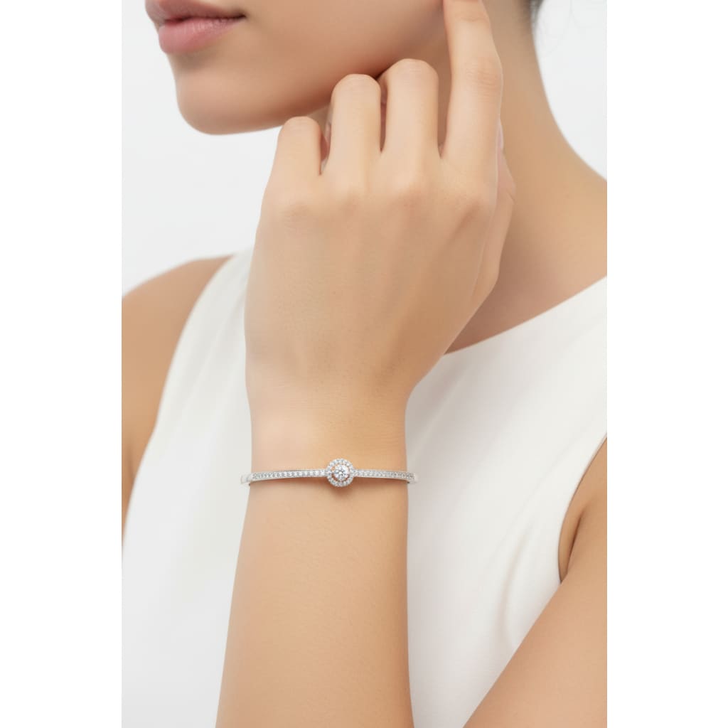 925 Sterling Silver Halo CZ Women’s Bracelet | 8g