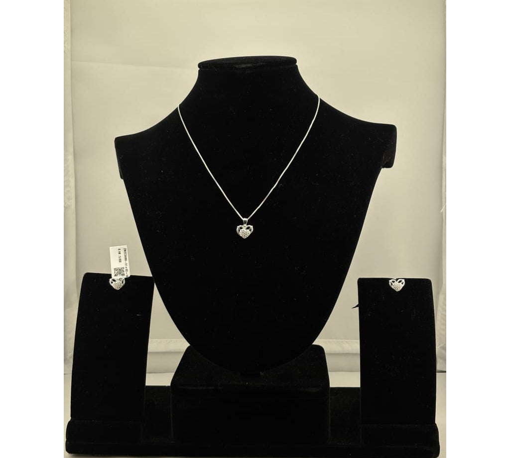 925 Sterling Silver Heart Butterfly CZ Pendant and Earrings