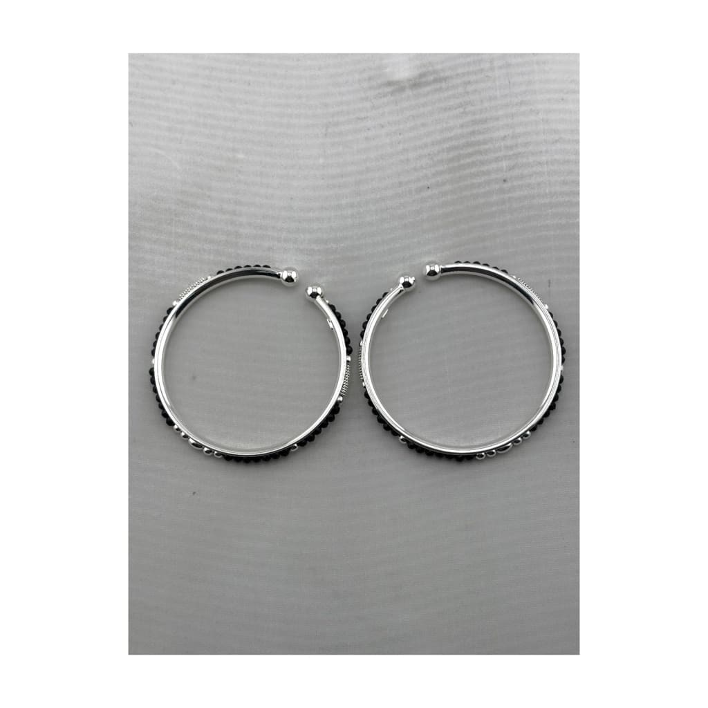 925 Sterling Silver Kids Bangle Pair – Black Bead & Silver