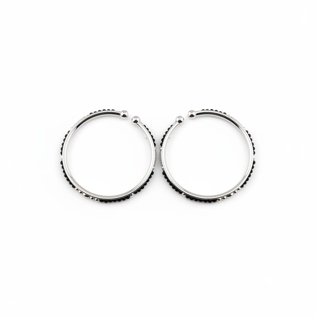 925 Sterling Silver Kids Bangle Pair – Black Bead & Silver