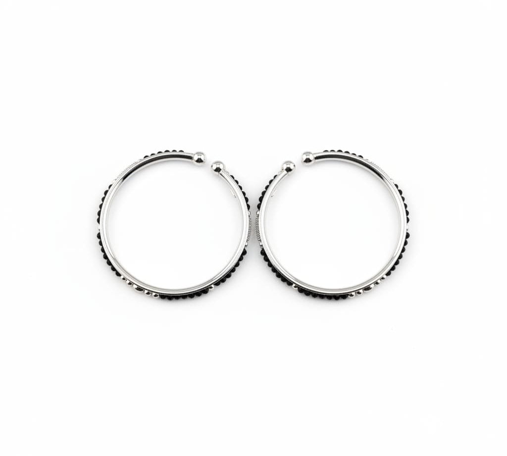 925 Sterling Silver Kids Bangle Pair – Black Bead & Silver