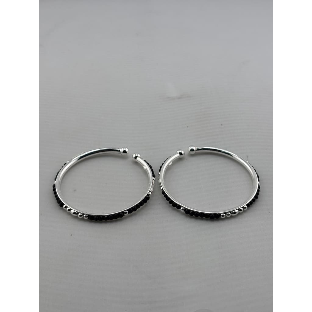 925 sterling silver kids bangle pair alternate view with black beads and silver accents