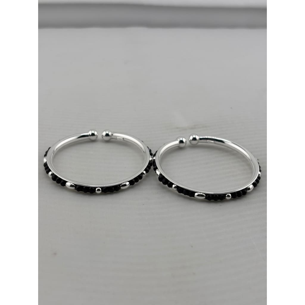 925 sterling silver kids bangle pair front view with black bead detailing