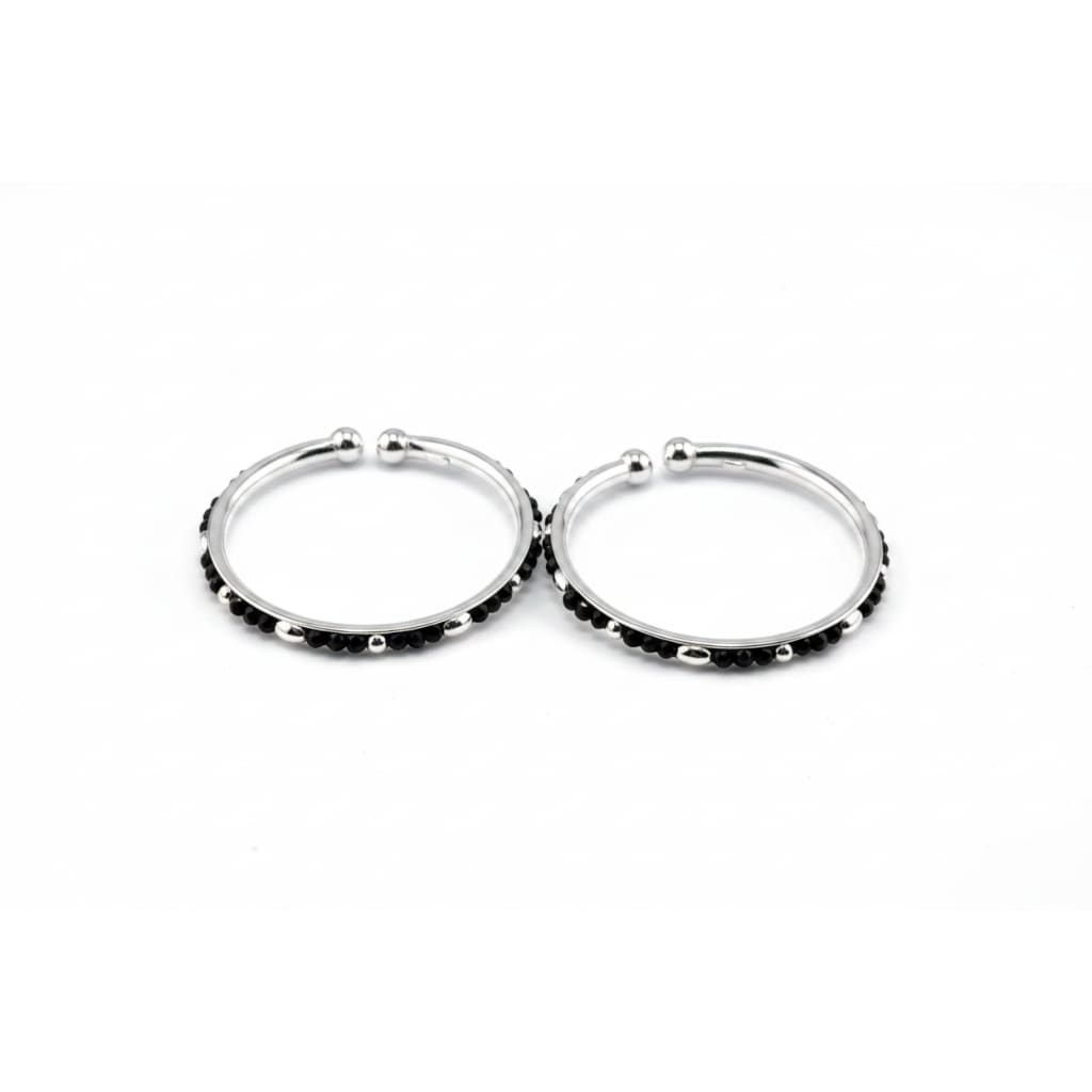 925 Sterling Silver Kids Bangle Pair – Black Bead & Silver