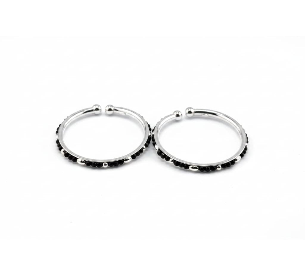 925 Sterling Silver Kids Bangle Pair – Black Bead & Silver