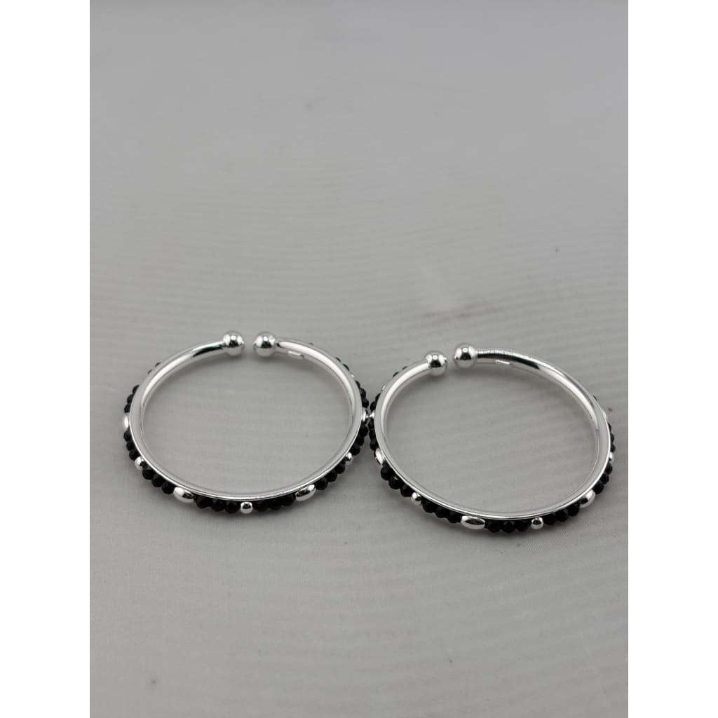 925 sterling silver kids bangle pair with black beads and polished silver accents