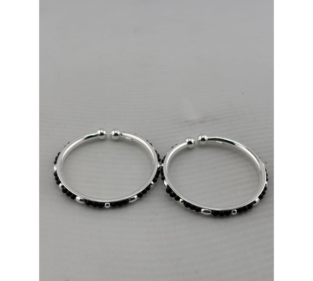 925 sterling silver kids bangle pair with black beads and polished silver accents