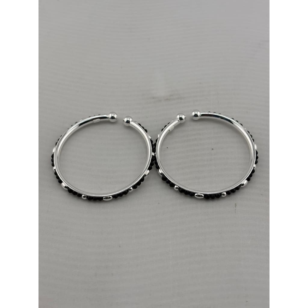925 sterling silver kids bangle pair with black beads and silver accents