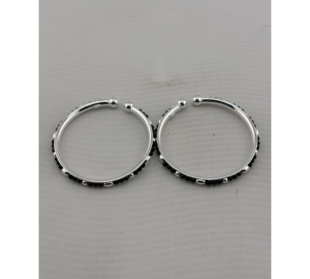 925 sterling silver kids bangle pair with black beads and silver accents