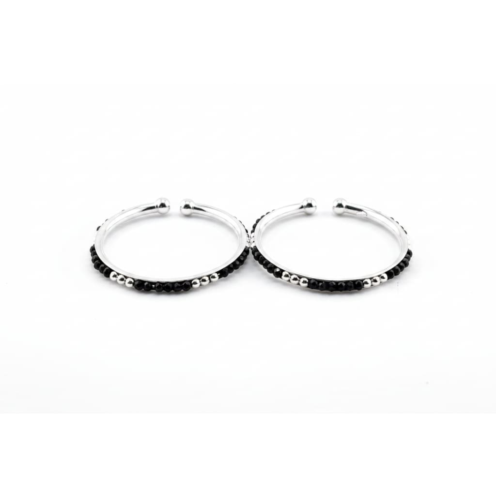 925 Sterling Silver Kids Bangle Pair – Black Bead & Silver