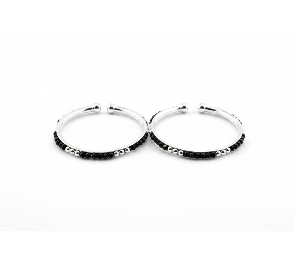 925 Sterling Silver Kids Bangle Pair – Black Bead & Silver