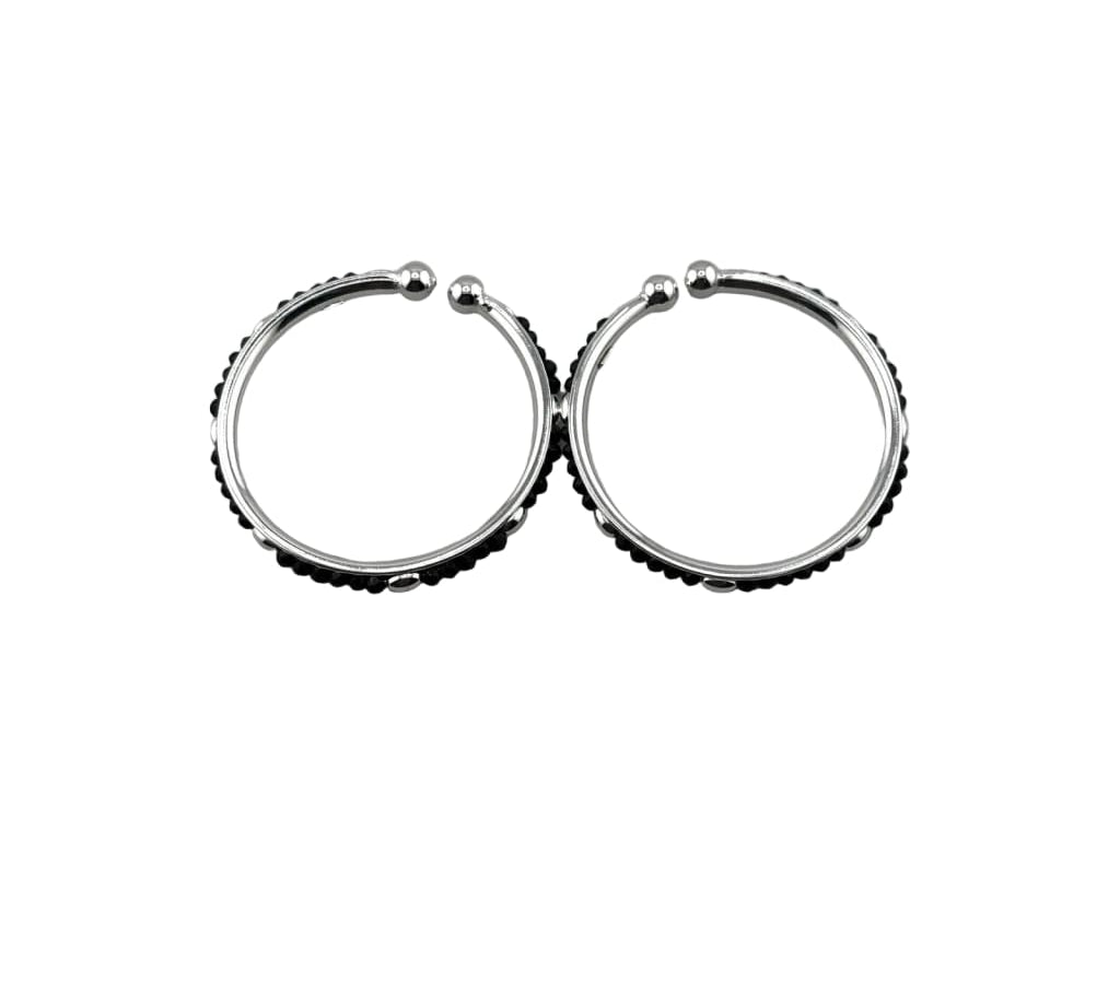 925 Sterling Silver Kids Bangle Pair – Black Stone Bead &