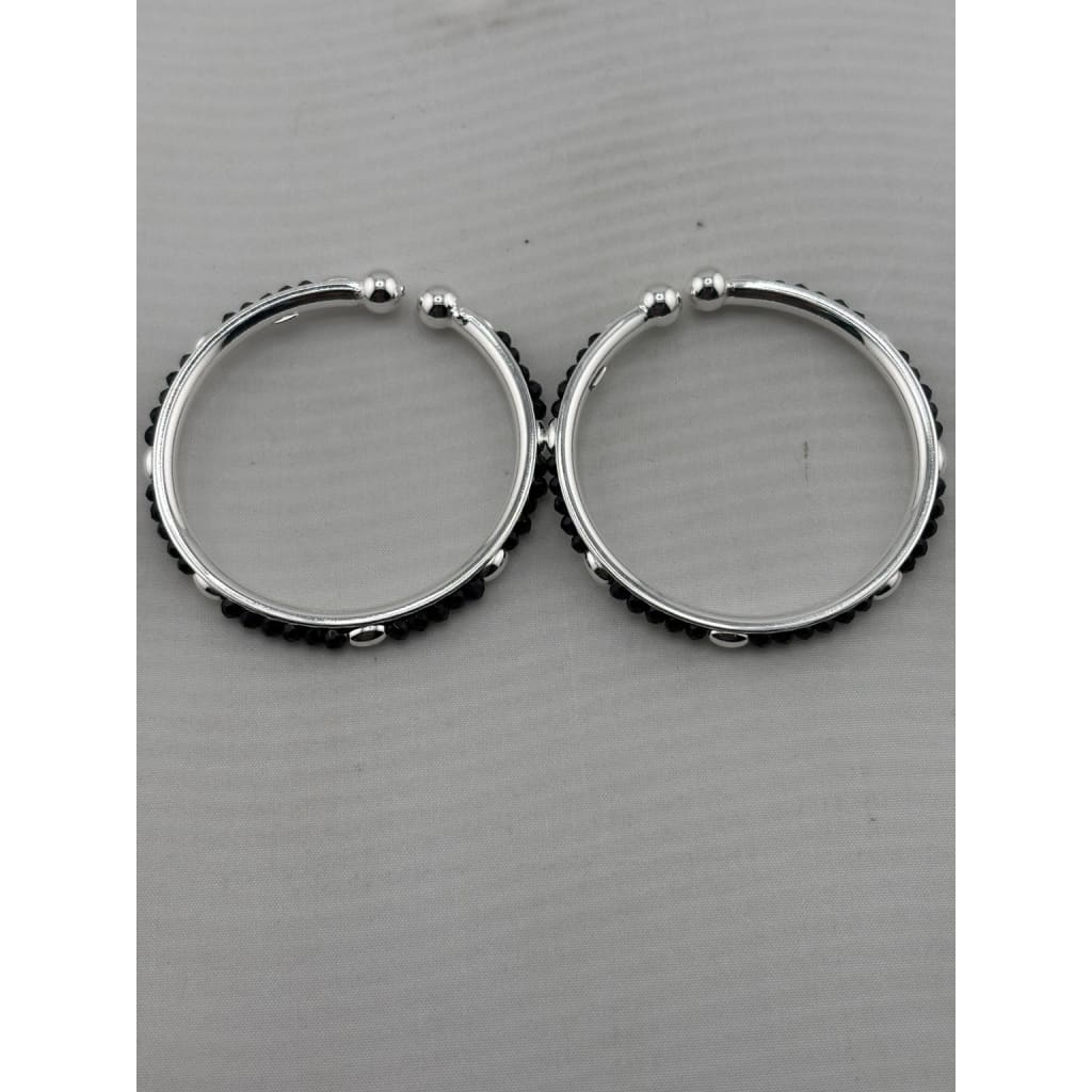 925 sterling silver kids bangle pair with black stone bead accents