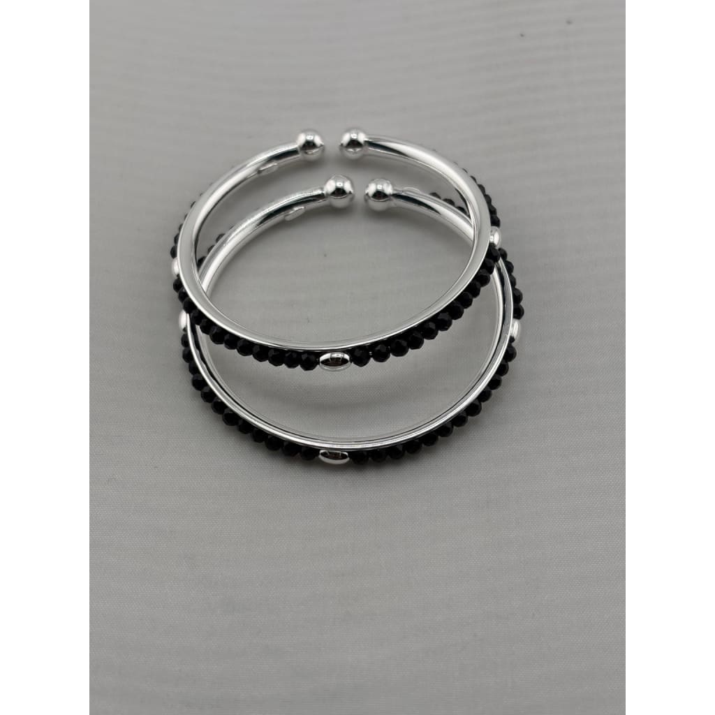925 sterling silver kids black bead bangle pair