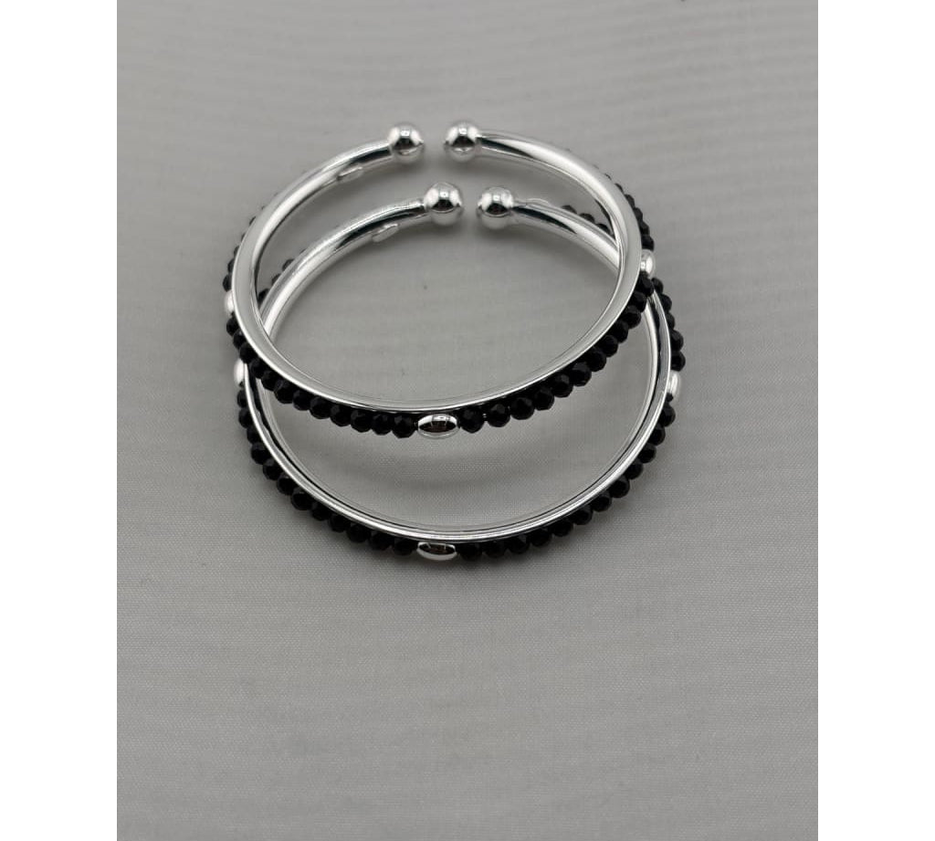 925 sterling silver kids black bead bangle pair