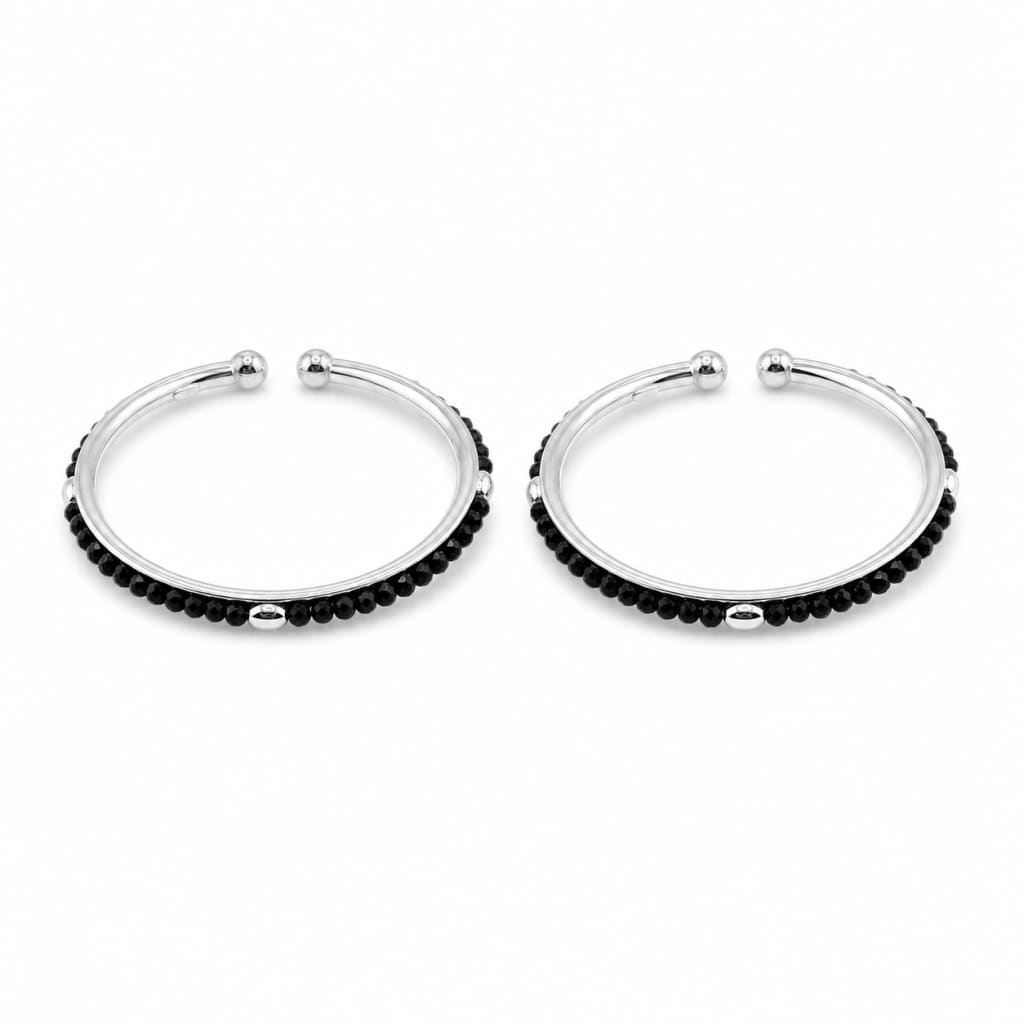 925 sterling silver kids black bead bangle pair on white background