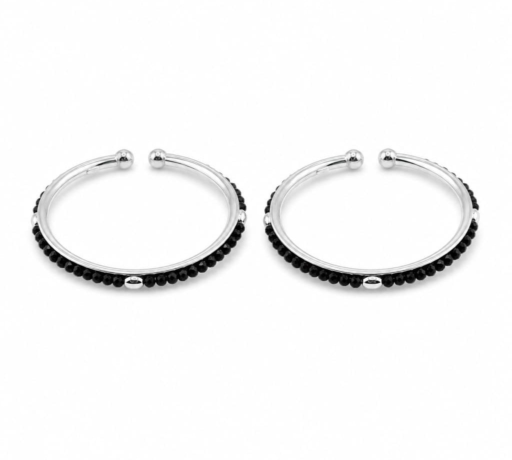 925 sterling silver kids black bead bangle pair on white background