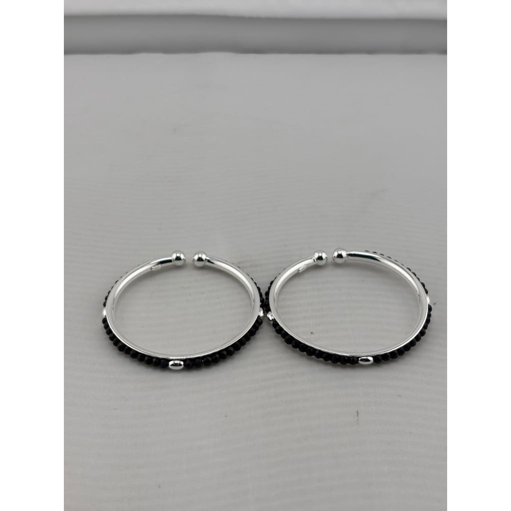 925 sterling silver kids black bead bangle pair front view