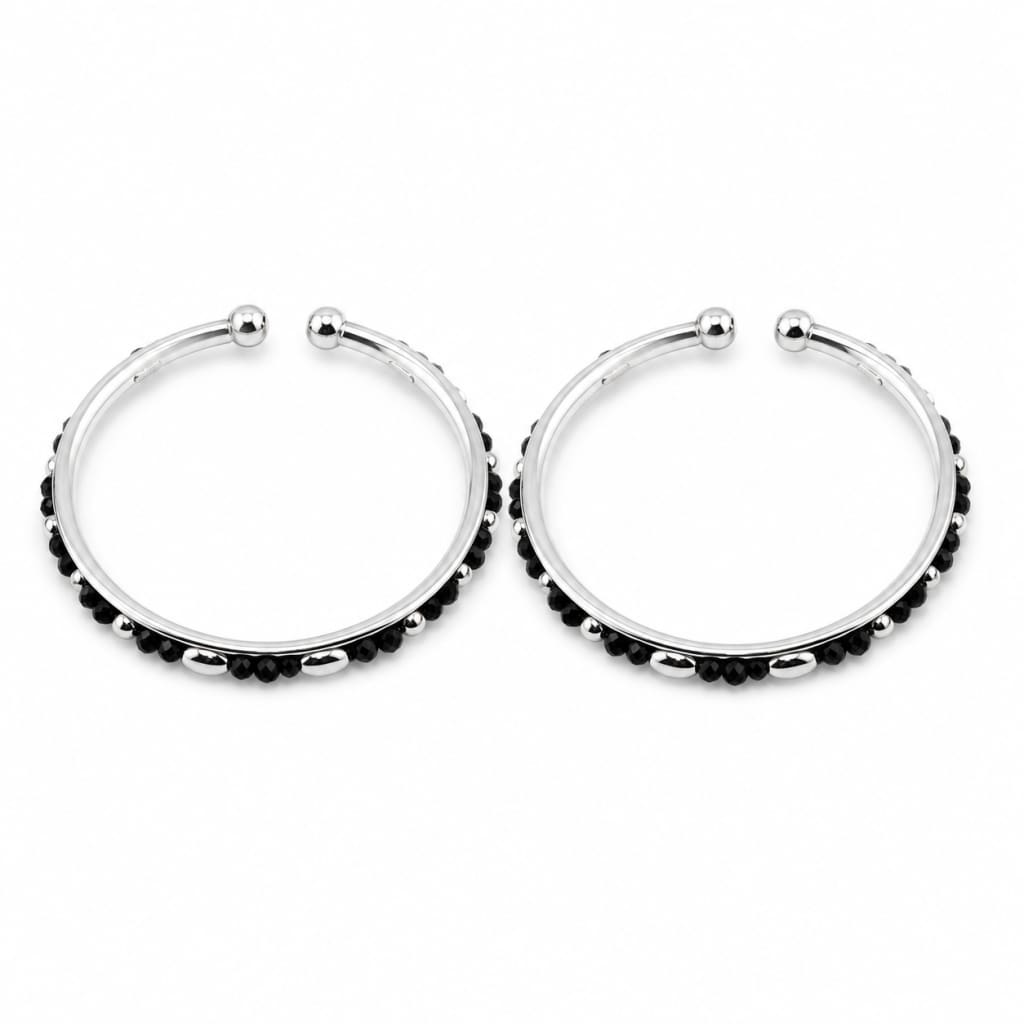 925 sterling silver kids black bead bangle pair