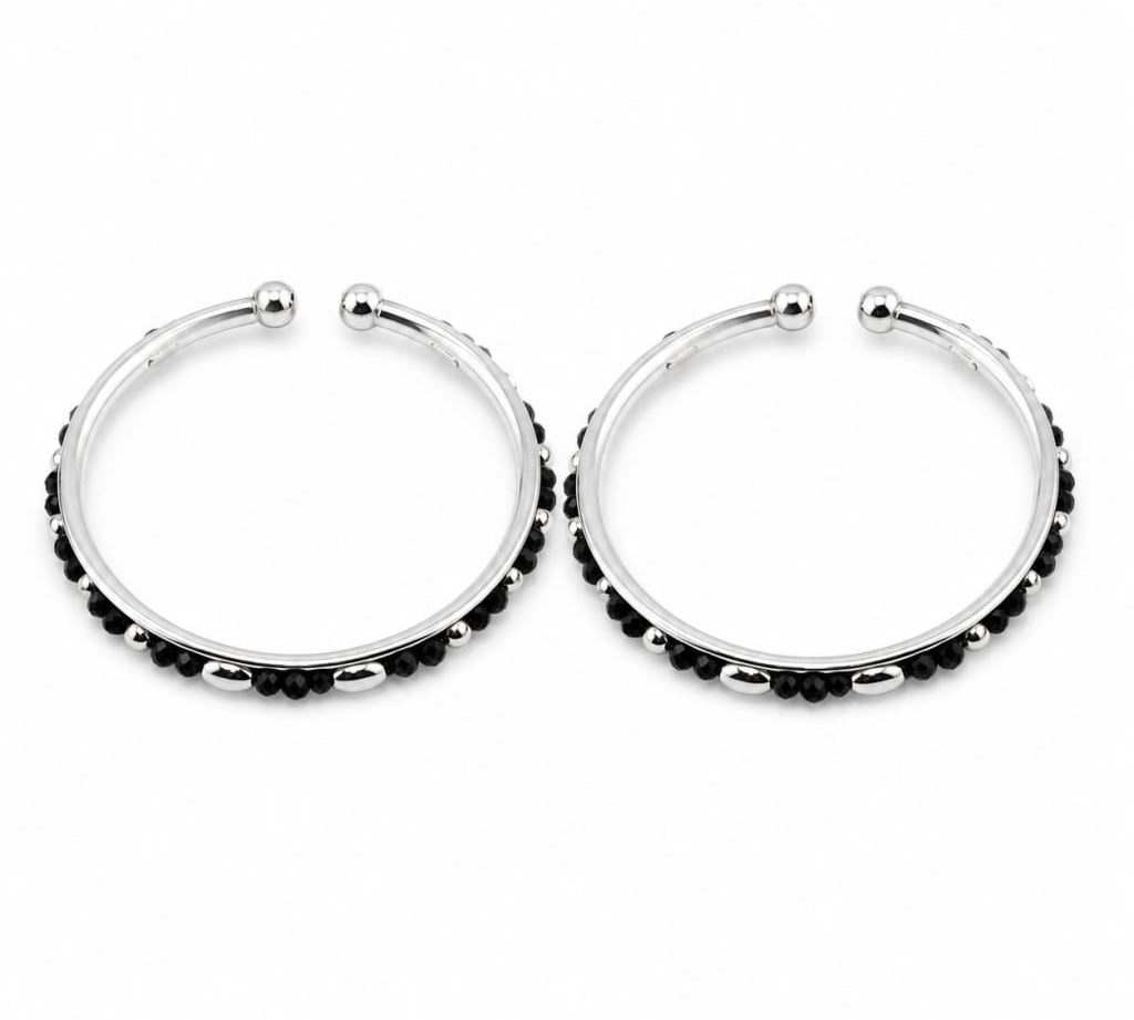 925 sterling silver kids black bead bangle pair