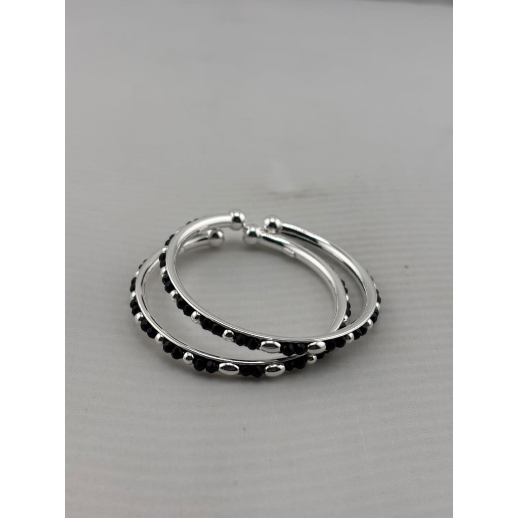 Original view of 925 sterling silver kids black bead bangle pair