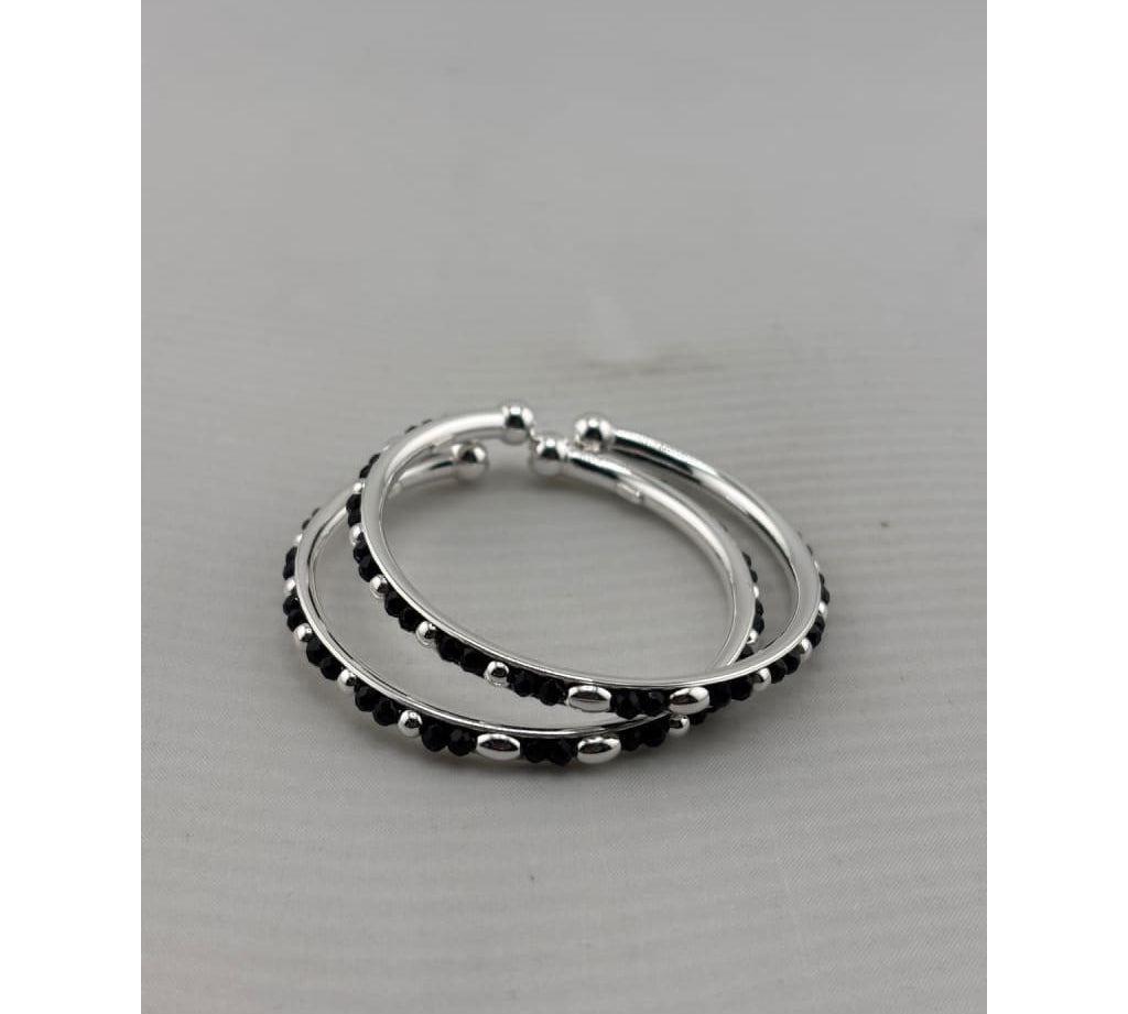 Original view of 925 sterling silver kids black bead bangle pair