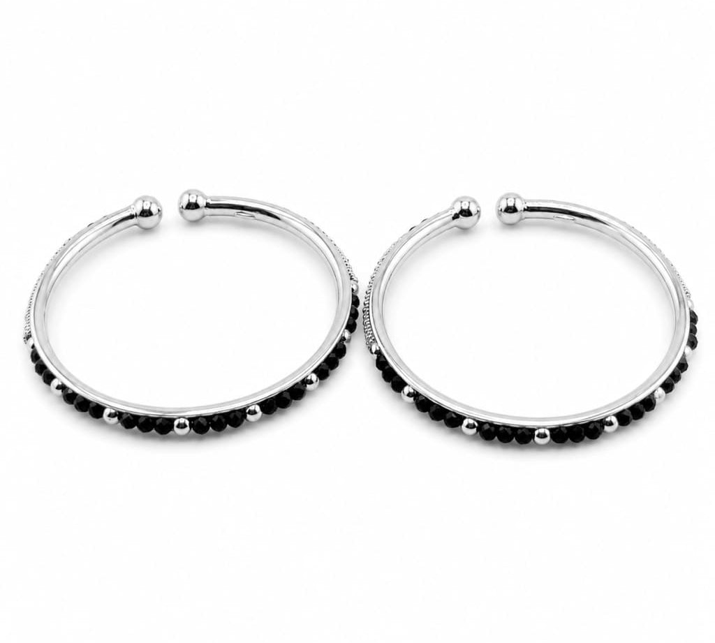 925 sterling silver kids black bead bangle pair