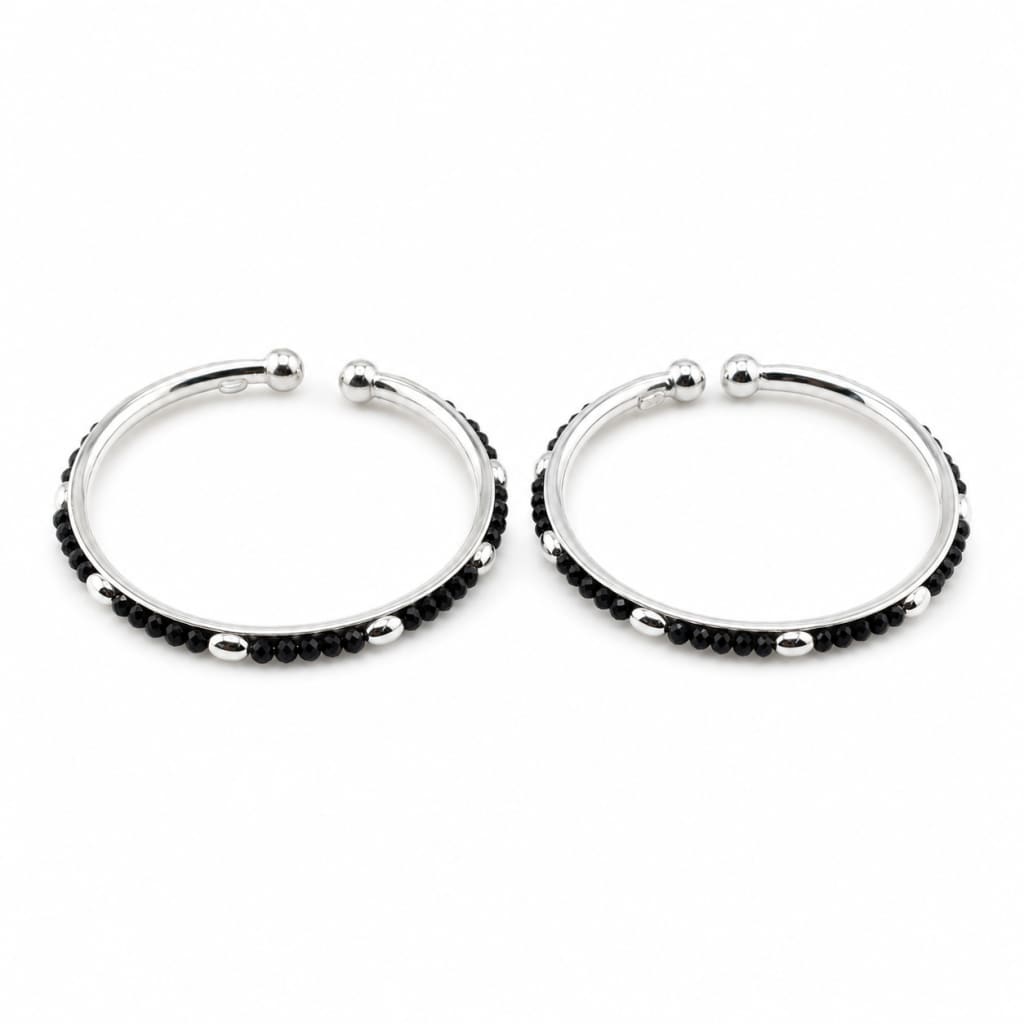 925 sterling silver kids black-bead bangle pair