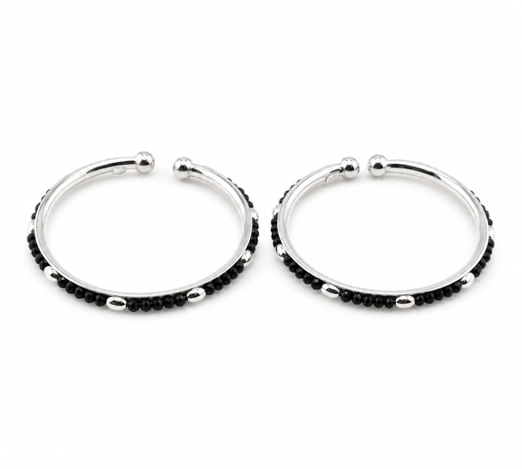 925 sterling silver kids black-bead bangle pair
