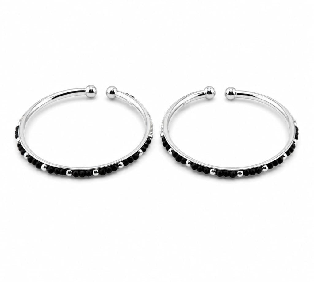 925 sterling silver kids black bead open bangle pair