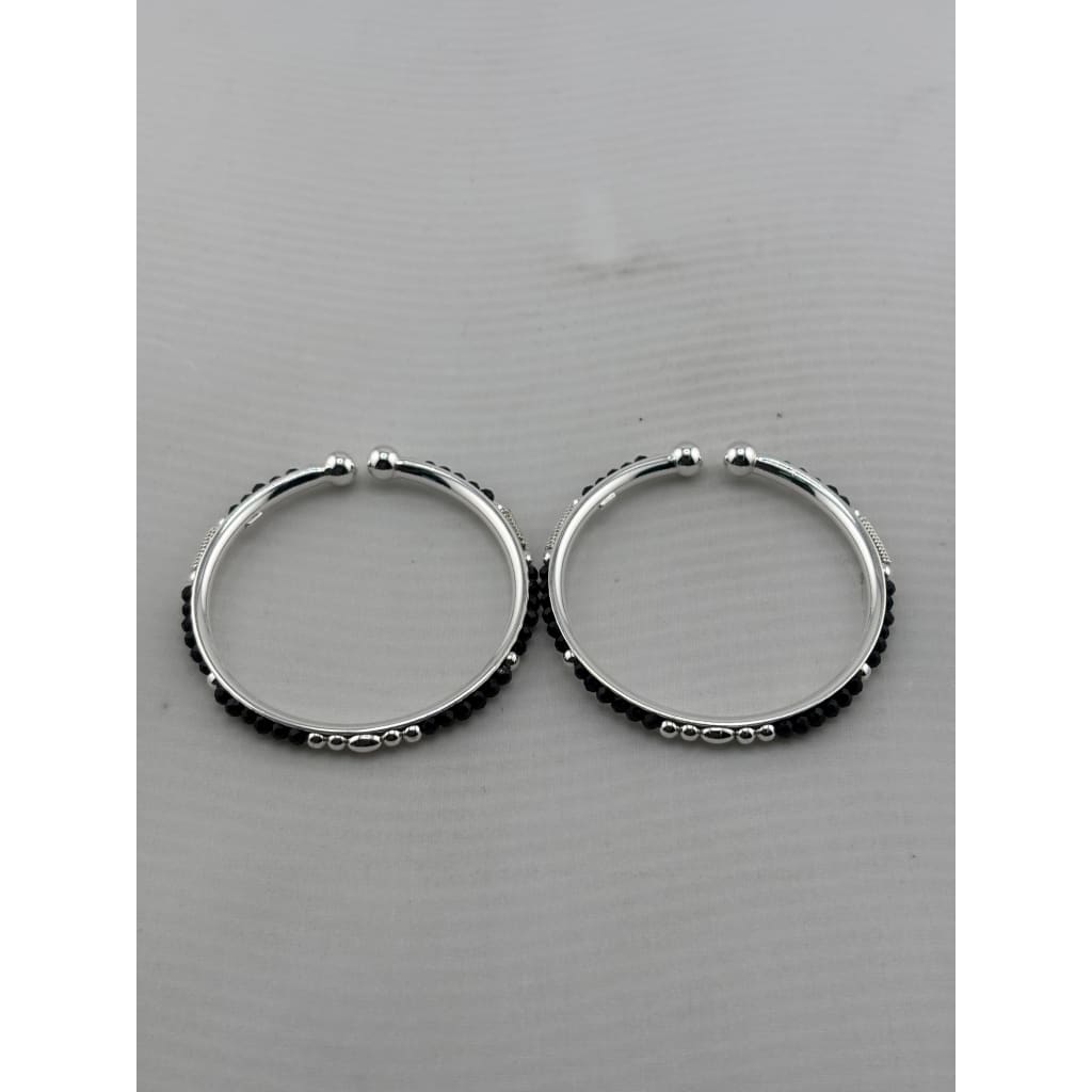 925 Sterling Silver Kids’ Black Bead Open Bangle Pair