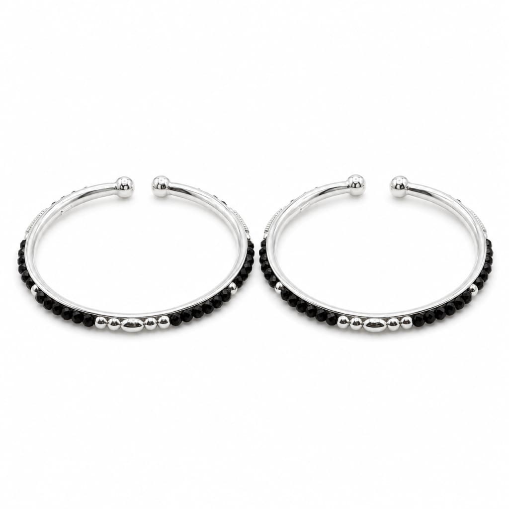 925 sterling silver kids black bead bangle pair