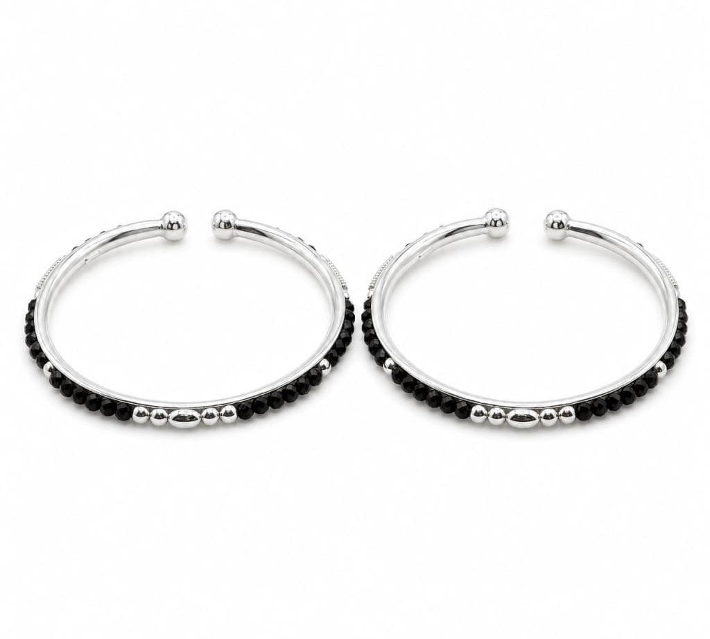 925 sterling silver kids black bead bangle pair