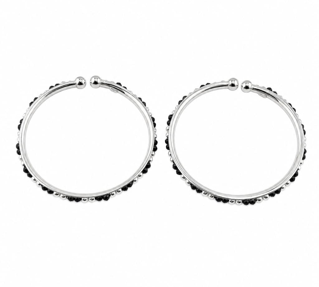 925 sterling silver kids black-stone bangle pair on white background
