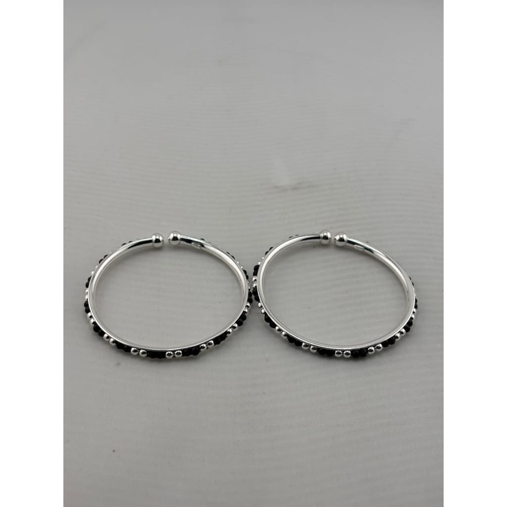 925 sterling silver kids black-stone bangle pair front view