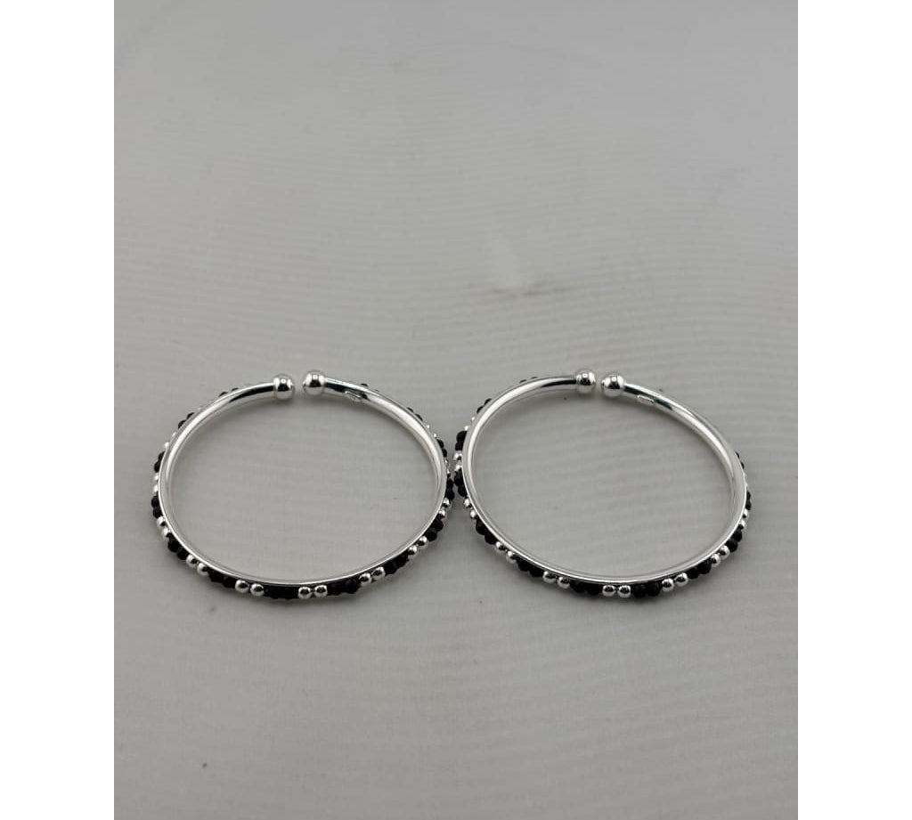 925 sterling silver kids black-stone bangle pair front view