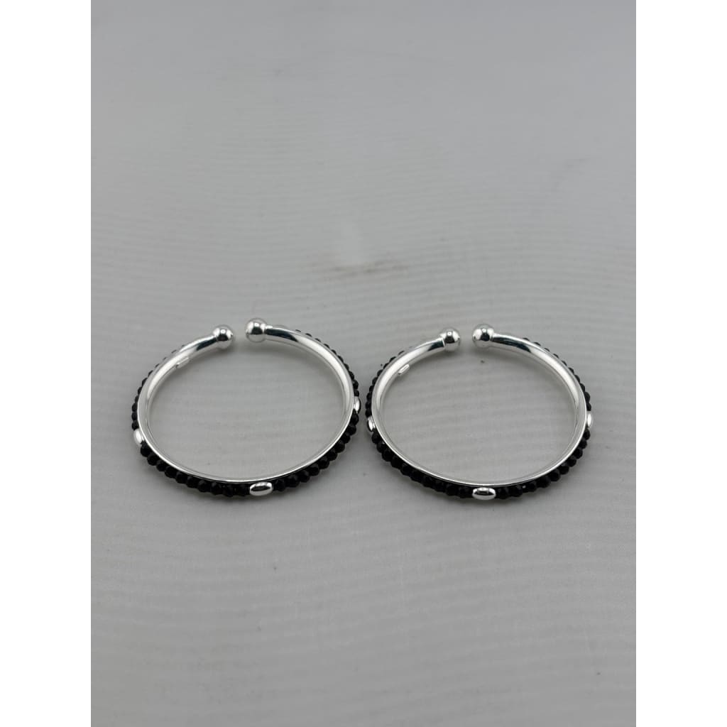 925 sterling silver kids black-stone bangle pair front view