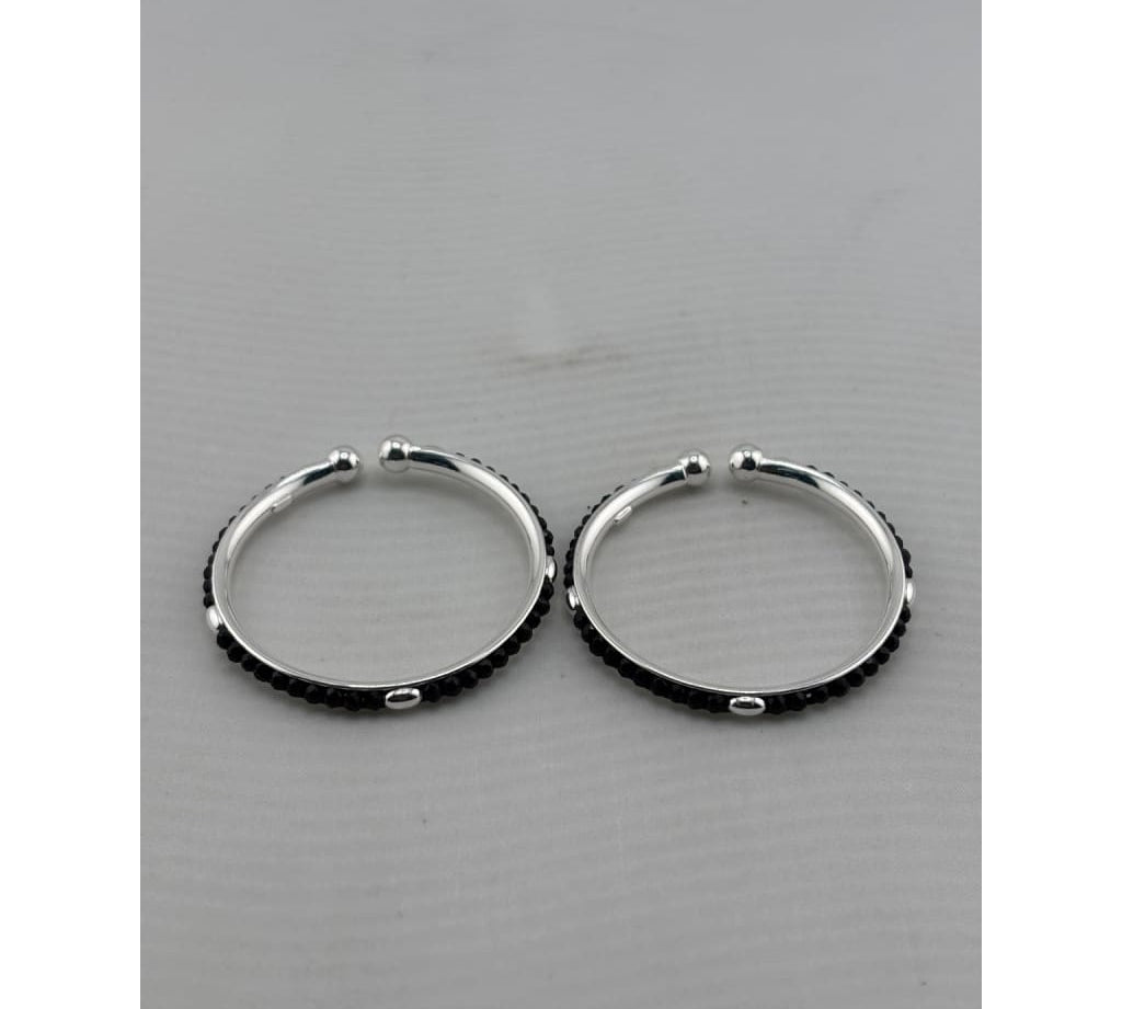 925 sterling silver kids black-stone bangle pair front view