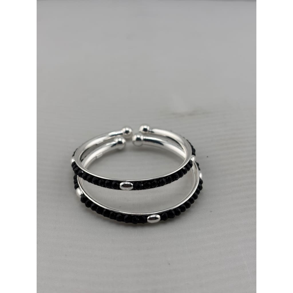 925 sterling silver kids black-stone bangle pair stacked view