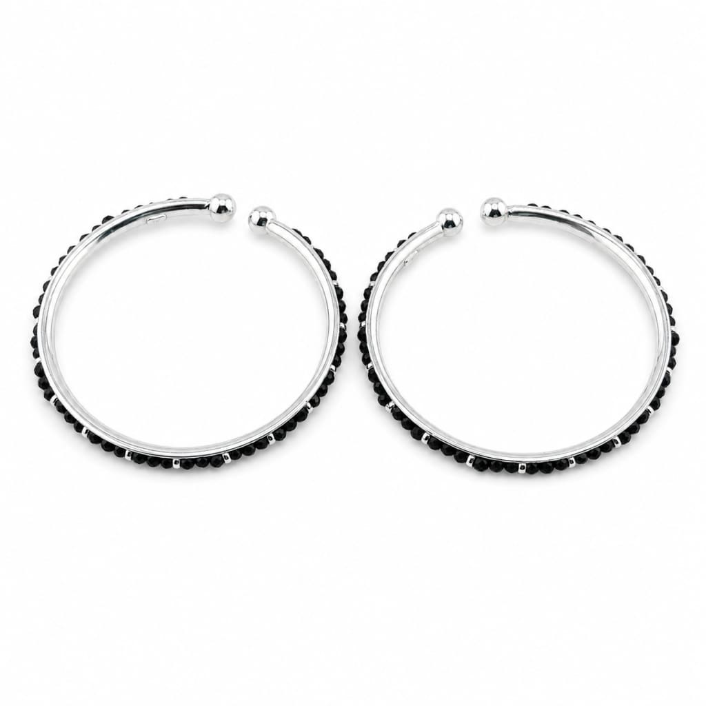 925 sterling silver kids' black stone open bangle pair