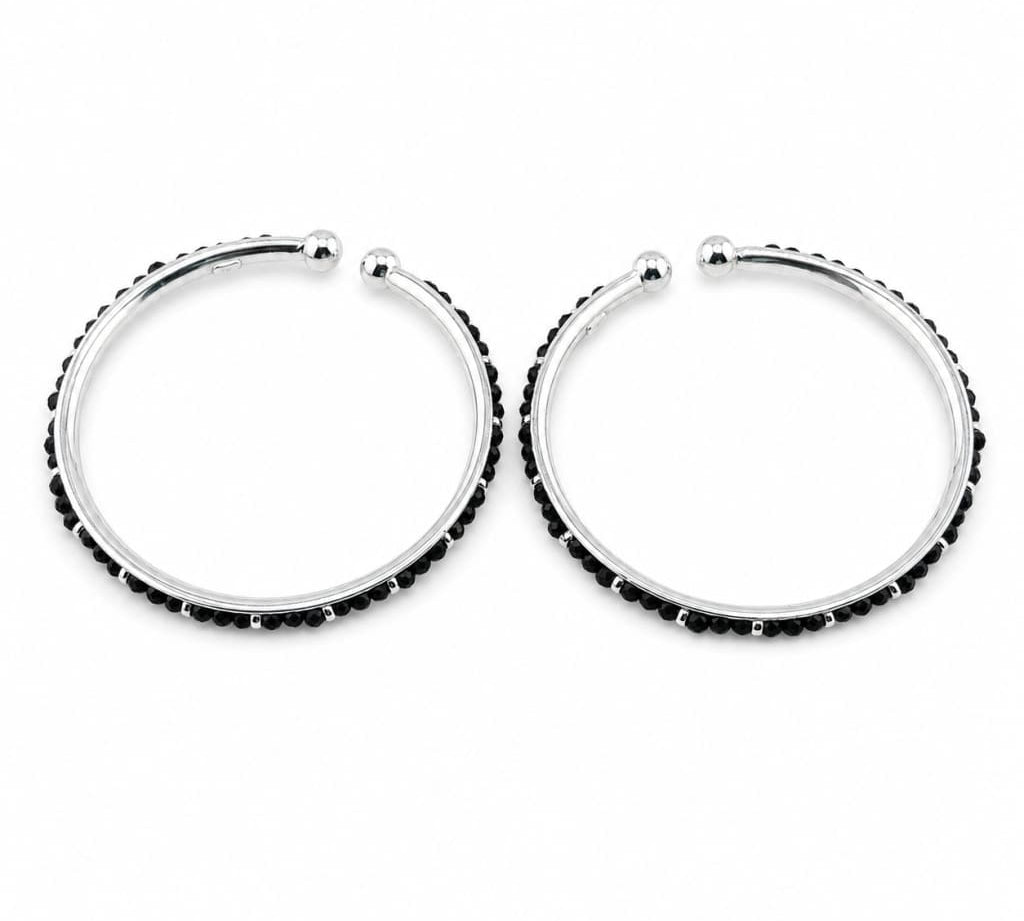 925 sterling silver kids' black stone open bangle pair