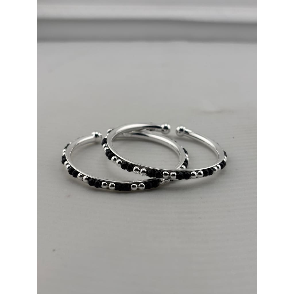 925 sterling silver kids black-stone bangle pair angled view