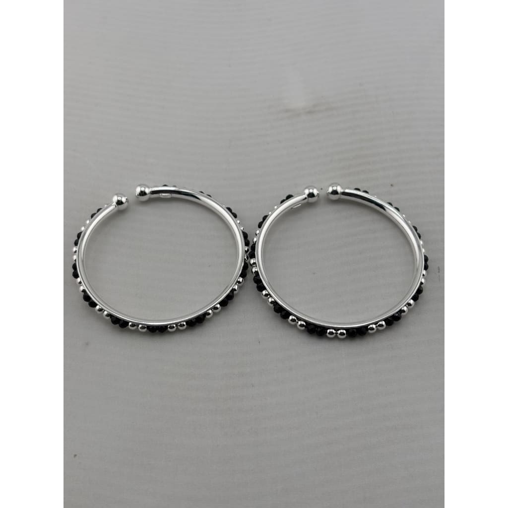 925 sterling silver kids black-stone bangle pair front view