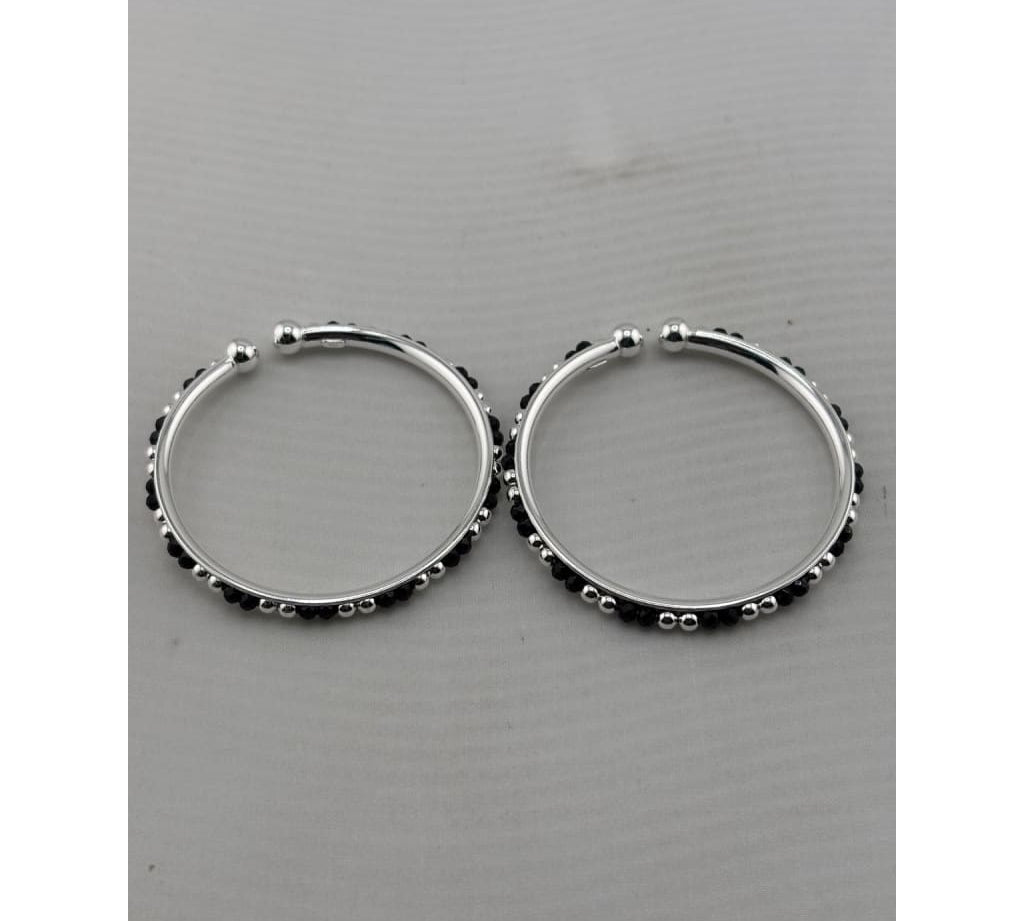 925 sterling silver kids black-stone bangle pair front view